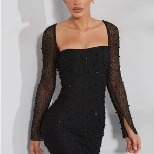 Oh Polly Black Beaded Mini Dress